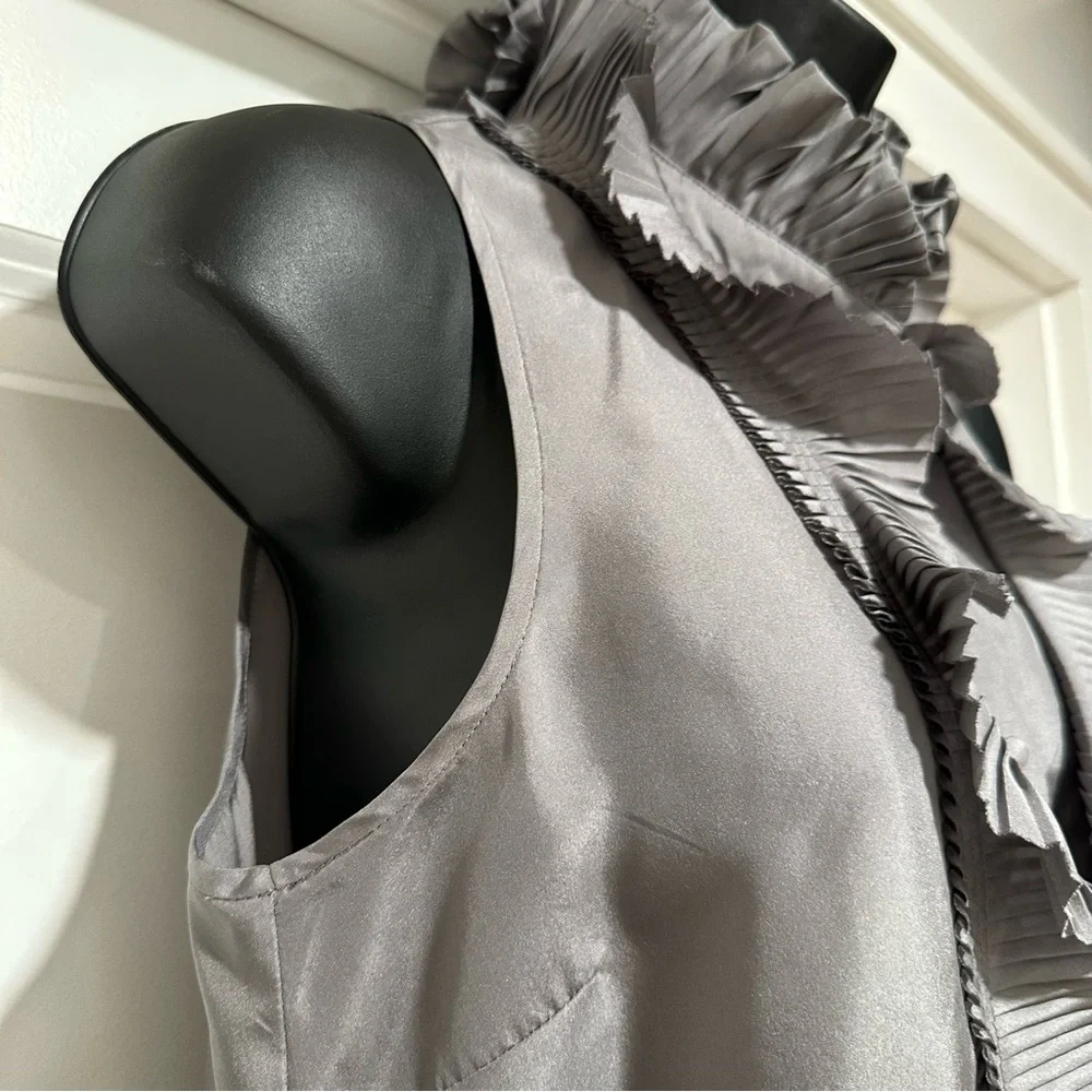 J.Crew Factory Silk Sleeveless Ruffle-Trim Gray Size 2 *See Measurements*